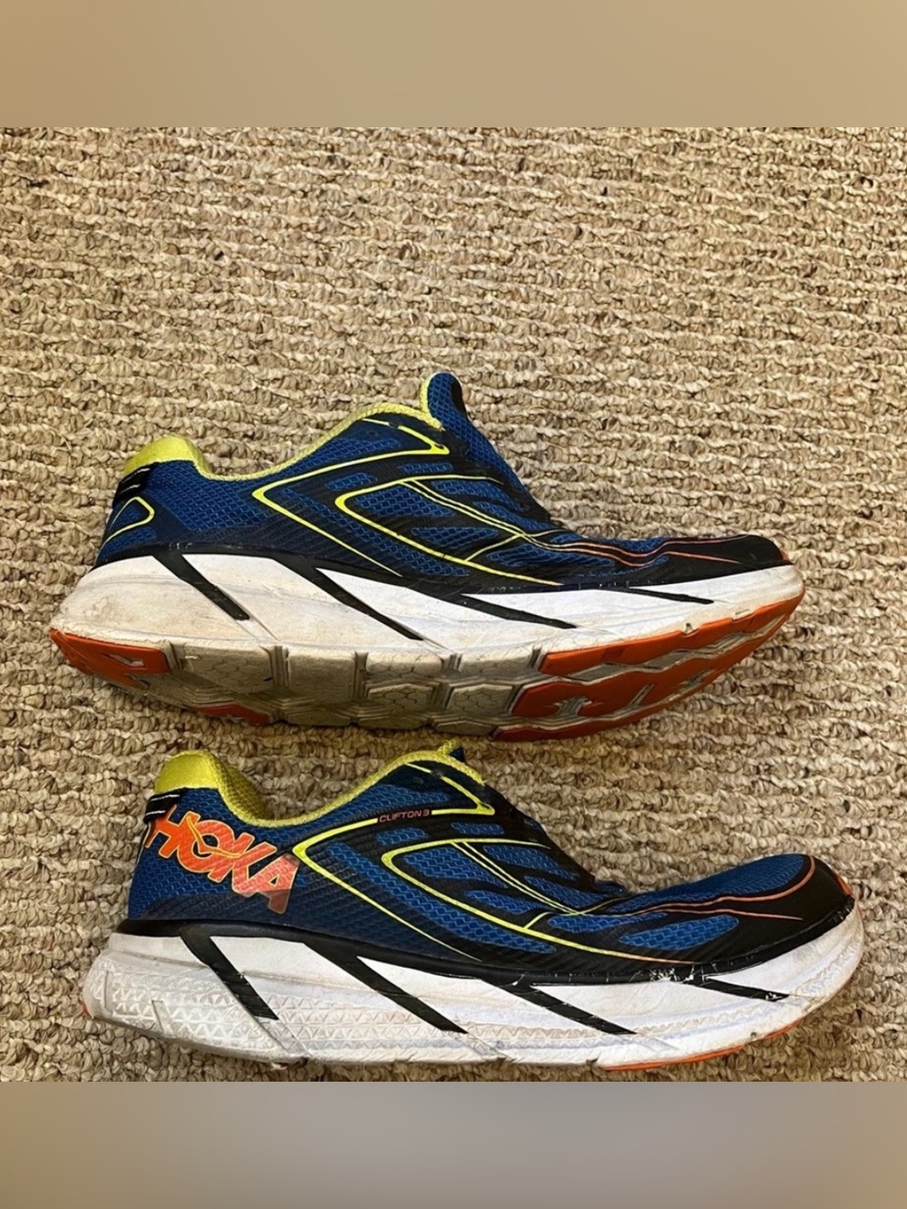 Hoka Clifton 3 Men's Blue Neon Yellow Orange Running Shoes